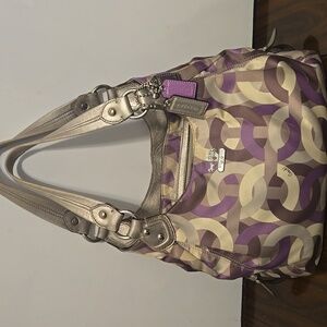 Coach Madison Maggie OP Art Women's Bag with Purple and Cream Design
